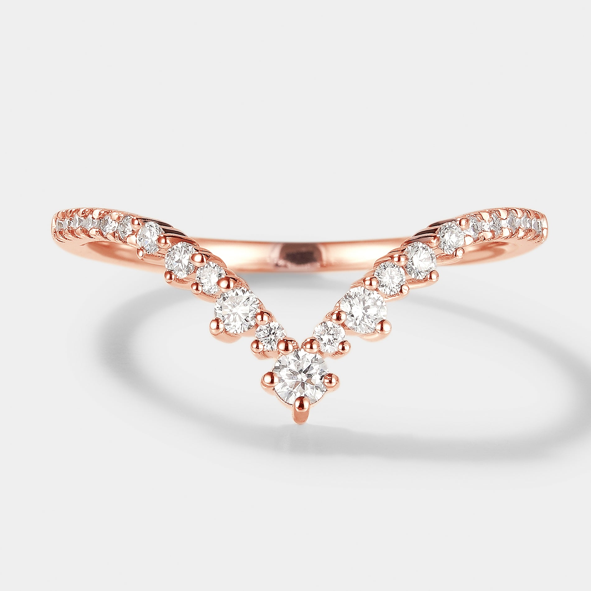 Classic Chevron Moissanite Stacking Wedding Band In Rose Gold