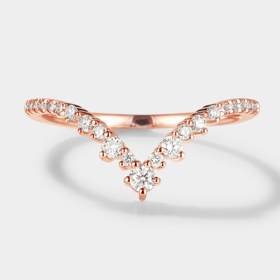 Rose Gold Chevron Moissanite Stacking Wedding Band