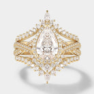 Pear Cut Halo Moissanite Engagement Ring Set