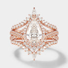 Rose Gold Pear Cut Moissanite Engagement Ring Set