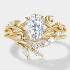 Nature-Inspired Moissanite Engagement Ring Set with Leaf Design