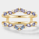 Yellow gold Alexandrite enhancer wedding band with moissanite accents. Bridal ring set.