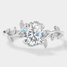 Round Moissanite Engagement Ring with Leaf Motif