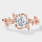 Round Moissanite Leaf Engagement Ring in Rose Gold