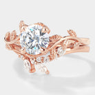 Rose Gold Moissanite Leaf Engagement Ring Set