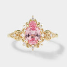 Vintage Pear Cut Padparadscha Sapphire Ring, Floral Design