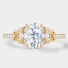 Oval cut moissanite leaf engagement ring, nature-inspired design