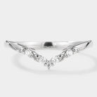White gold V-shaped leaf moissanite wedding band