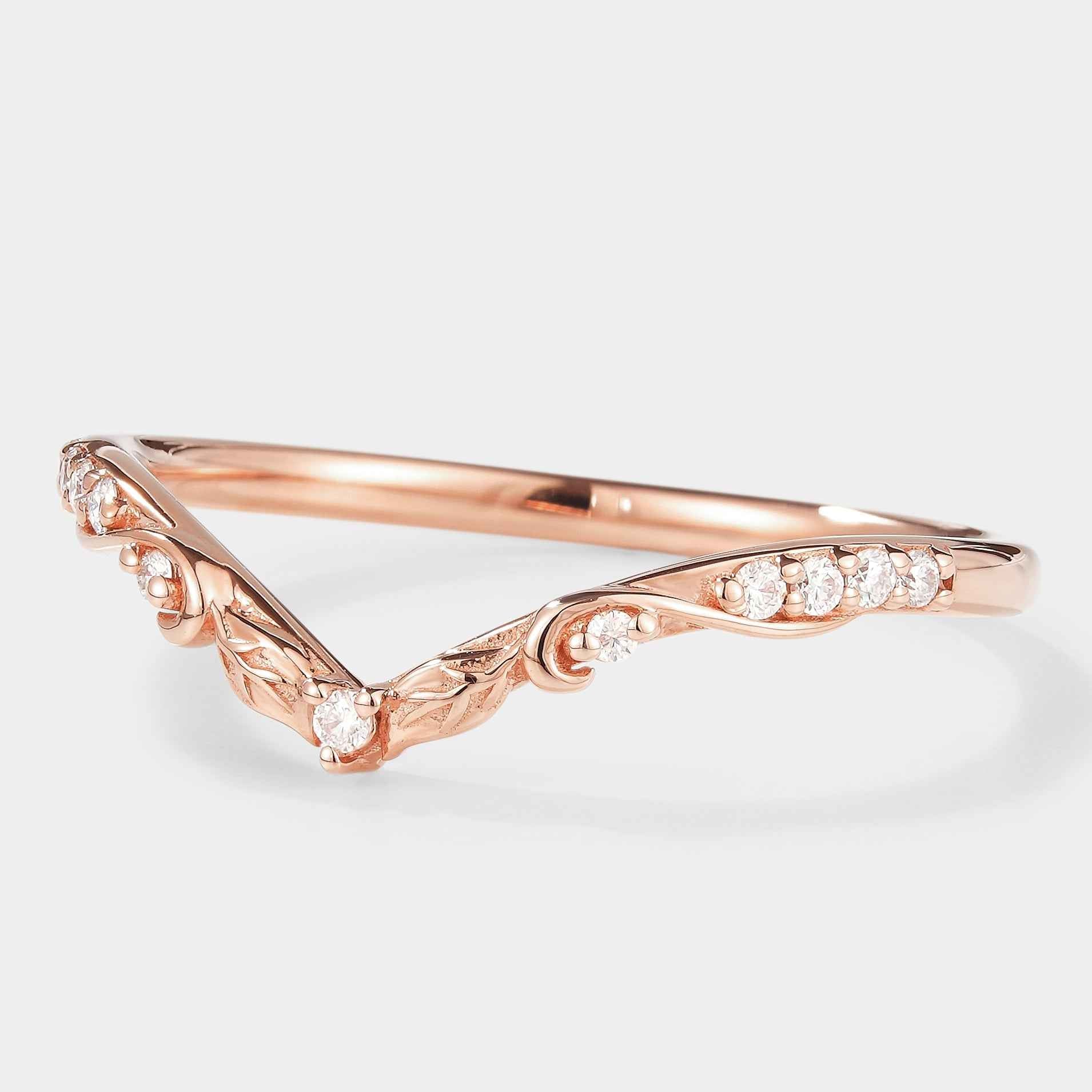 Nature Inspired V Shaped Lab-grown Diamond Wedding Band