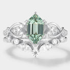 Green sapphire engagement ring with moissanite wedding band, bridal set