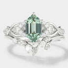 Nature-inspired green sapphire engagement ring and wedding band set