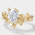 Oval Moissanite Leaf Engagement Ring Set, Nature-Inspired Bridal Jewelry