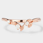 Rose gold leaf wedding band with moissanite stones