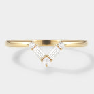 Yellow gold chevron wedding band with moissanite stones, perfect for bridal set and stacking