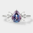 Pear-cut alexandrite engagement ring with moissanite accents, vintage design, bridal set