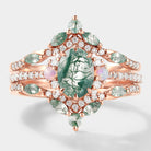 Moss Agate Engagement Ring Set with Enhancer Band in Rose Gold
