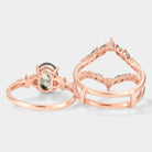 Rose gold moss agate engagement ring set with enhancer wedding band, bridal set