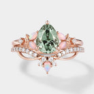 Lab Green Sapphire Flower Opal Engagement Ring Set
