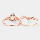 Rose gold lab green sapphire engagement ring set, floral design