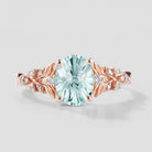 Oval Cut Aquamarine Leaf Engagement Ring by Lahela Jewelry