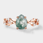Pear Cut Moss Agate Vine Leaf Engagement Ring