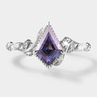 Kite Cut Alexandrite Engagement Ring with Leaf Details