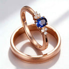 Vintage 0.5ct Lab Sapphire Oval Cut Engagement Ring With With Men's Wedding Band
